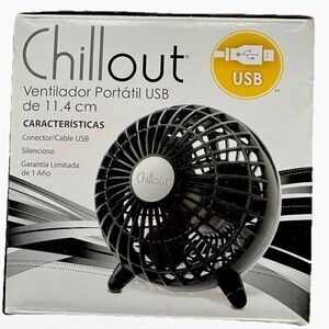ChillOut 4.5” Portable USB Desk Fan w AC Adapter Quiet Personal Cooling Fan